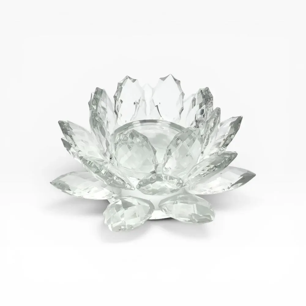 Shannon Crystal Godinger Large Faceted Crystal Lotus Pillar Candle Holder 8 1/4”